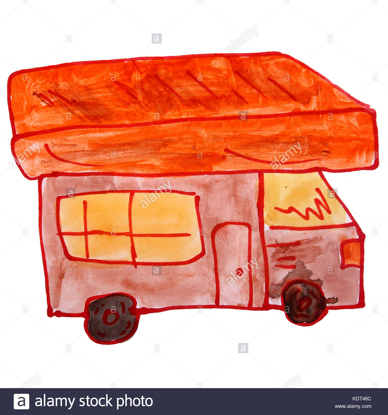 1300x1390 Drawing Cartoon Kids Watercolor Motorhome On A White Background