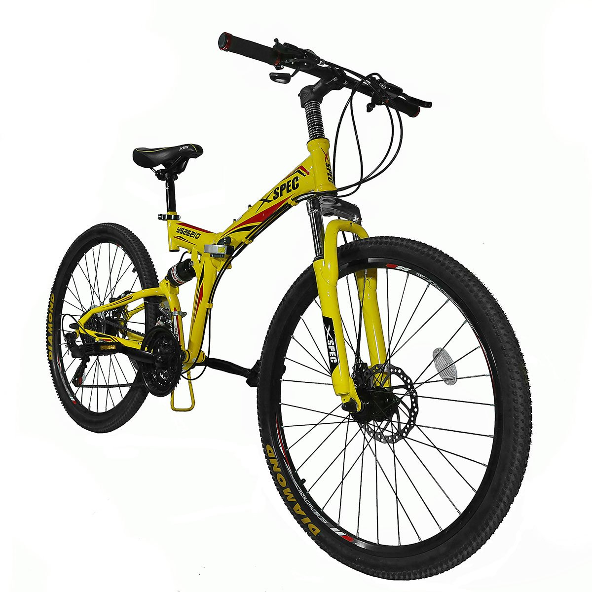 1200x1200 Yellow 26 Xspec 21 Speed Shimano Folding Mountain Bike