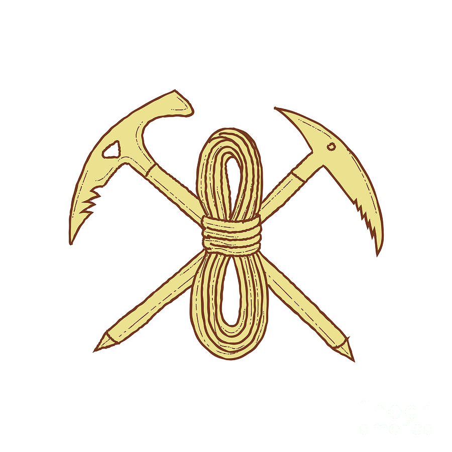 900x900 Mountain Climbing Pick Axe Rope Crossed Drawing Digital Art By