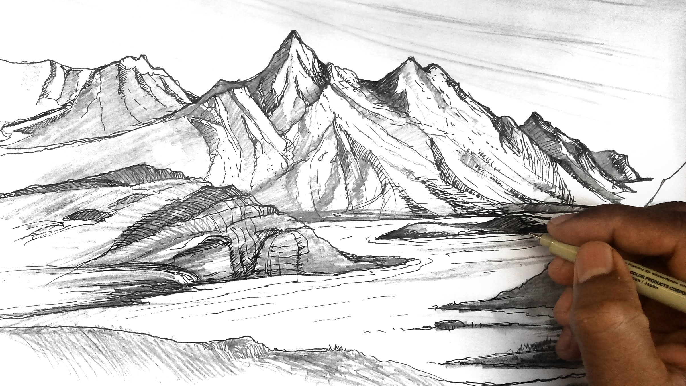 2408x1355 How To Draw Mountains Mountain Sketches