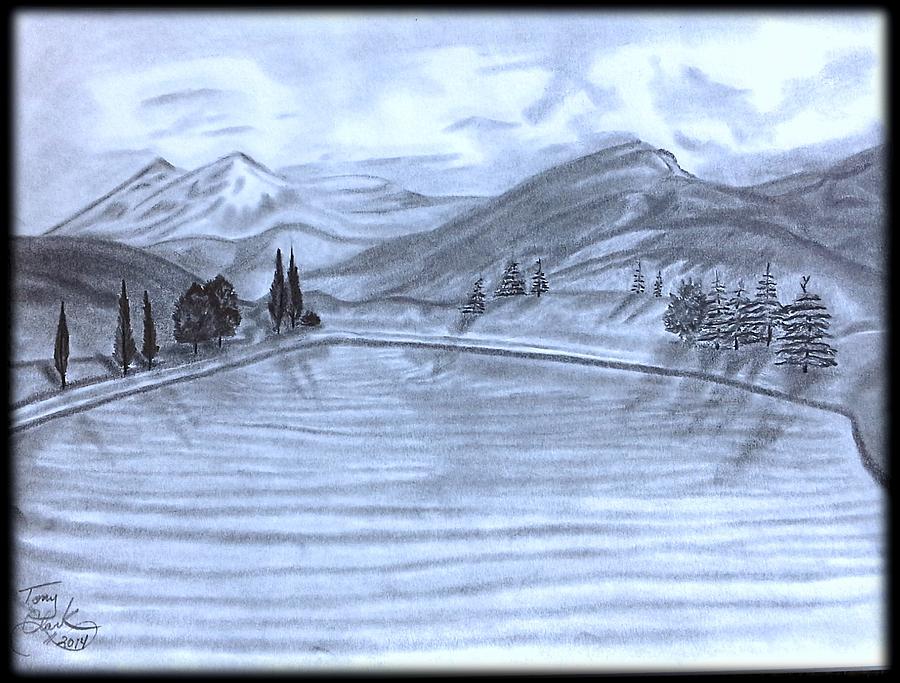900x683 Mountain Lake View Drawing By Tony Clark