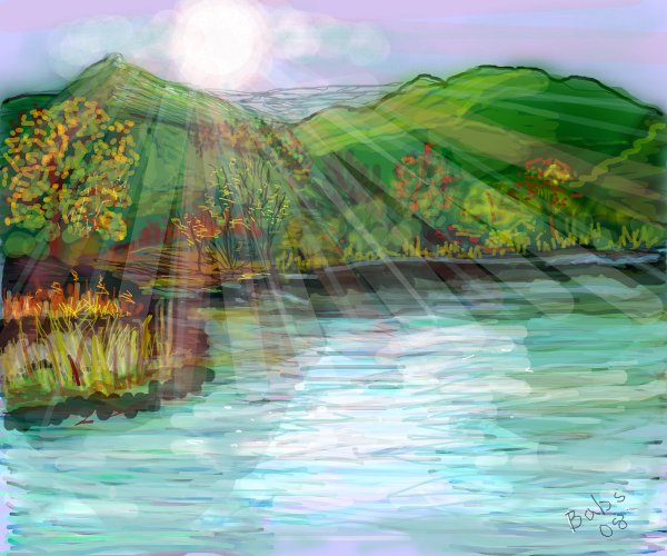 600x500 Mountain Lake A Landscape Speedpaint Drawing By Babsblueeyes