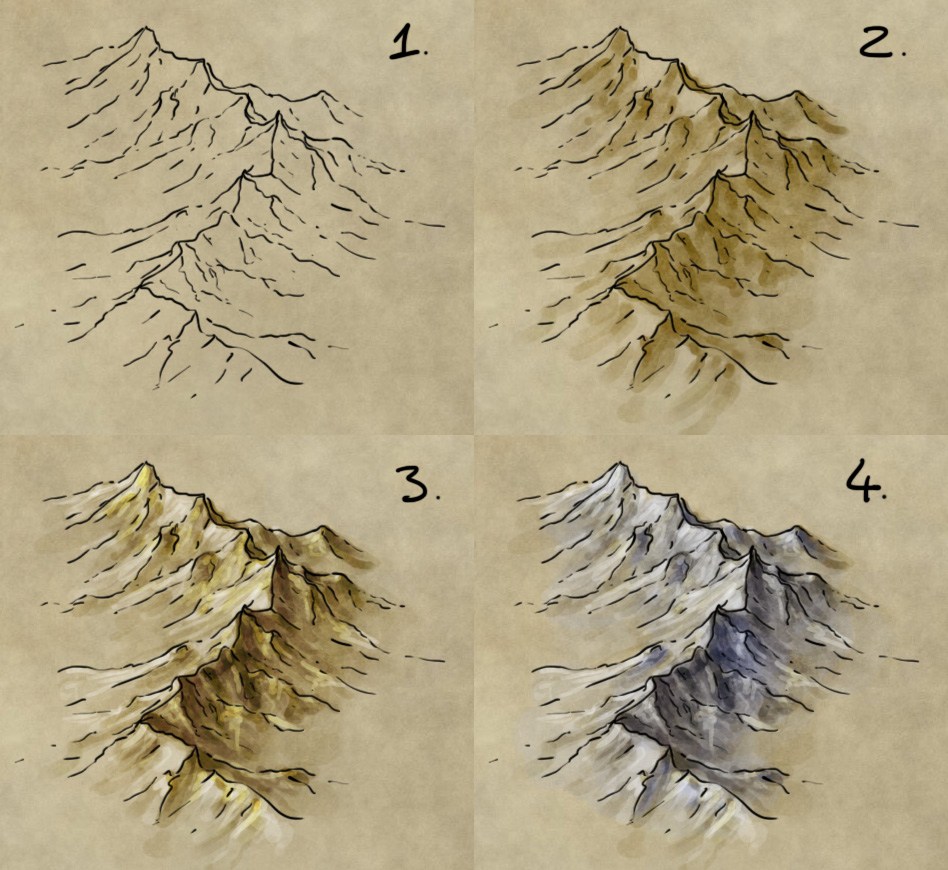 948x870 How To Draw, Shade, And Colour A Mountain Range
