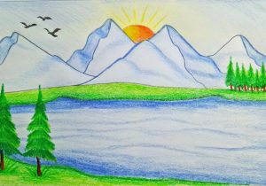 300x210 Draw Mountain Scene How To Draw Scenery Of Mountain Stepstep (Very