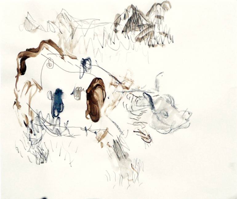 770x646 Saatchi Art Cow In Mountains Drawing By Dale Pesmen