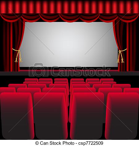 449x470 Illustration Cinema Hall With Red Curtain And Easy Chair Eps