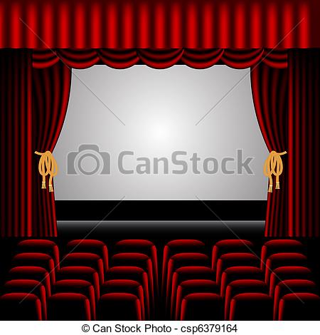 450x470 Theatre Stage, With Red Curtains Surrounding And Rows