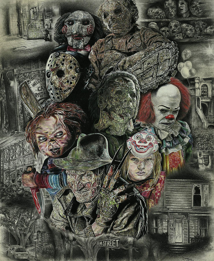 739x900 Horror Movie Murderers Drawing By Daniel Ayala