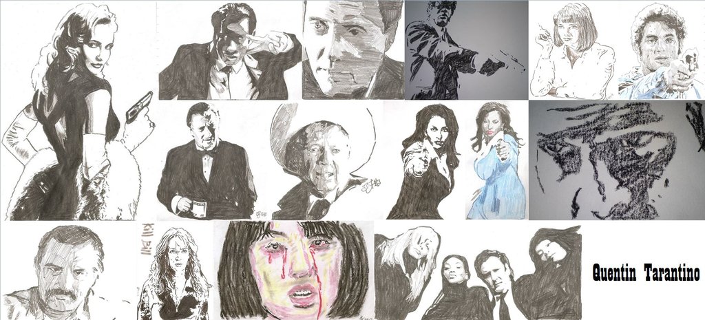 1024x465 Quentin Tarantino Characters Drawing By Sbdrawings