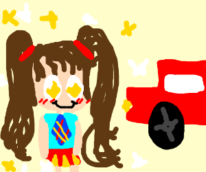 300x250 School Girl Heads Toward A Moving Car (Drawing By Narnar)
