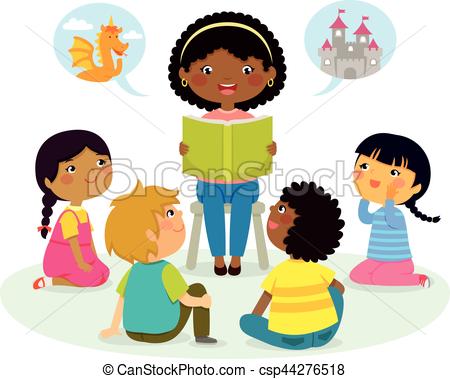 450x379 Story Time Multicultural Group. Black Teacher Reading