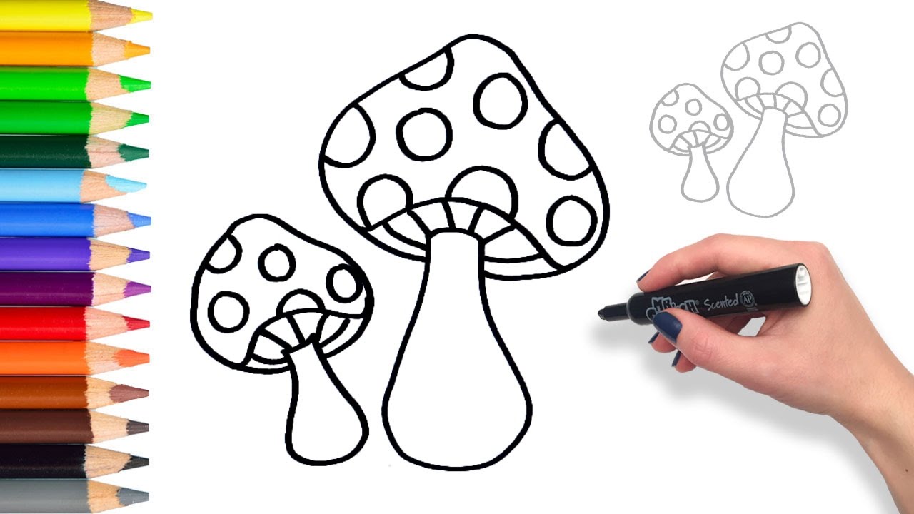 1280x720 Learn How To Draw Mushrooms Teach Drawing For Kids And Toddlers
