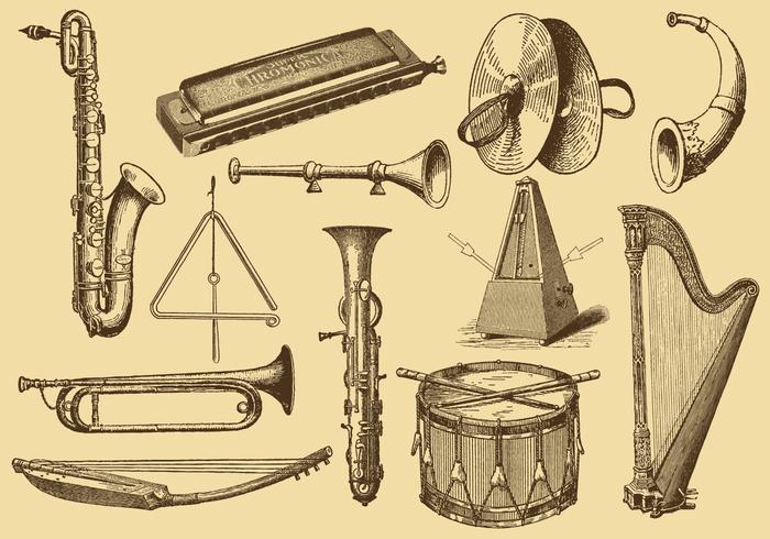 700x490 Old Style Drawing Musical Instruments