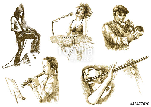 500x354 Musicians With Musical Instruments,drawings Converted To Vector