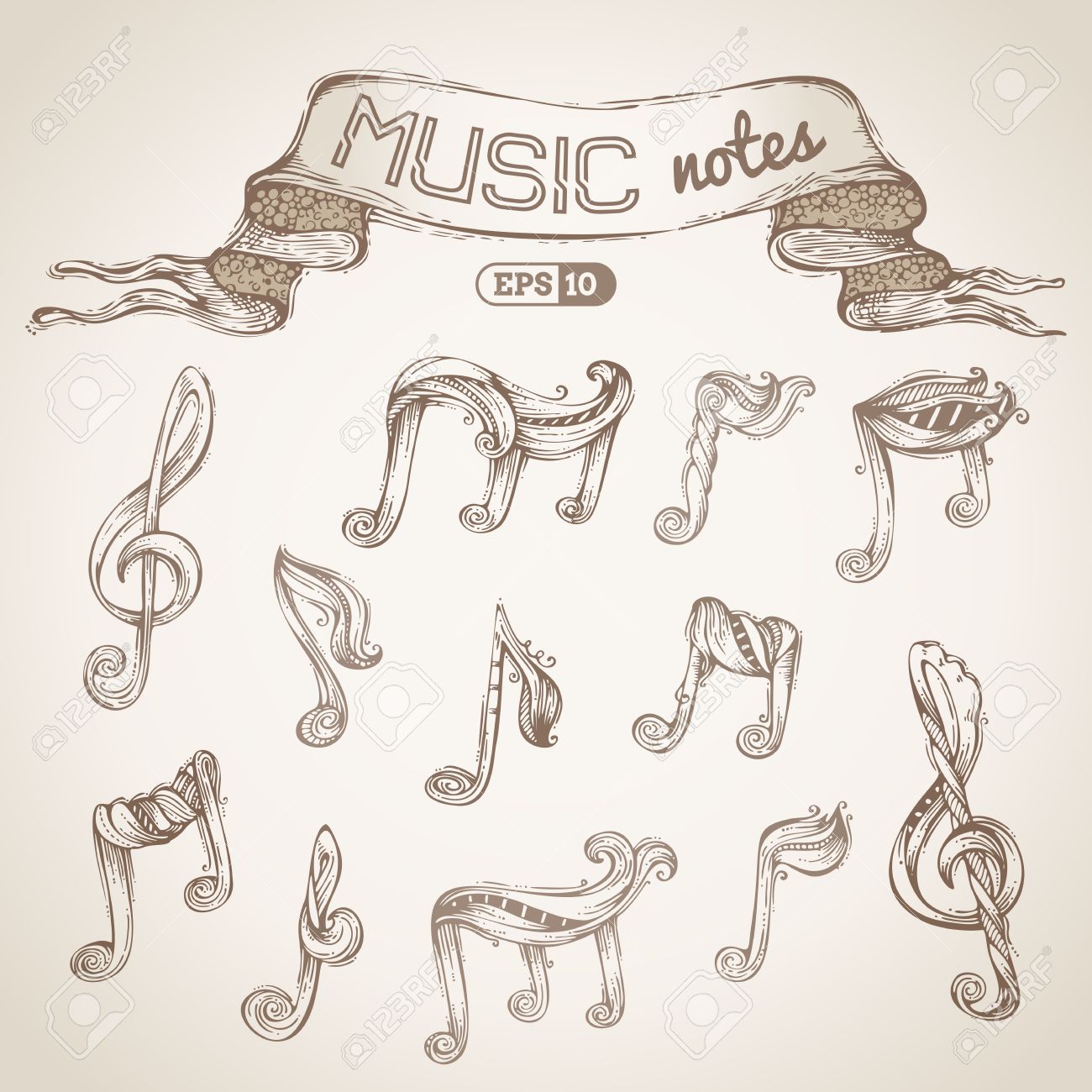 1300x1300 Vector Hand Drawn Sketch. Music Notes And Treble Clefs. Royalty