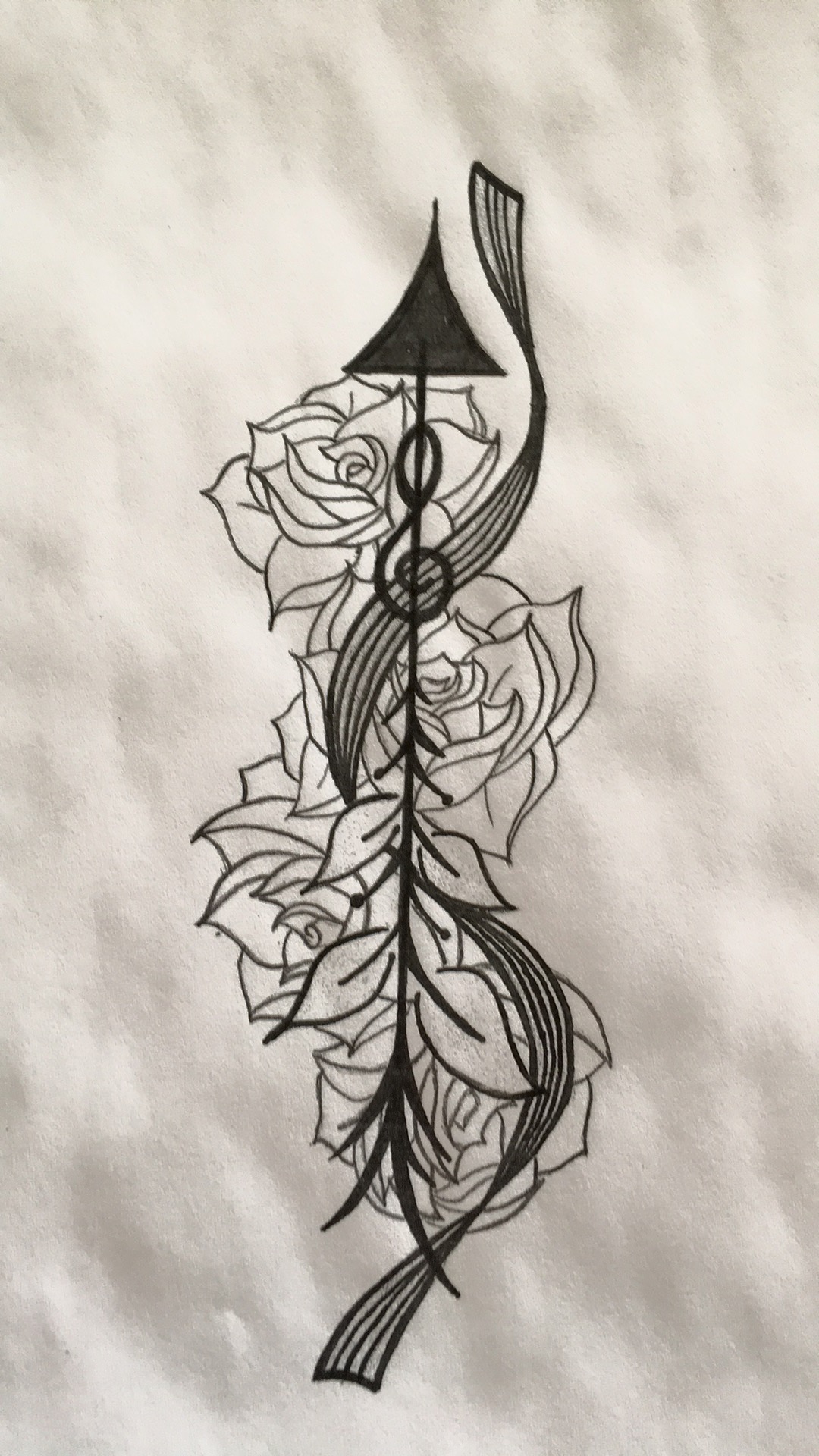 1080x1920 Arrow Tattoo Design With Blank Music Staff And Roses. Rat A Tat
