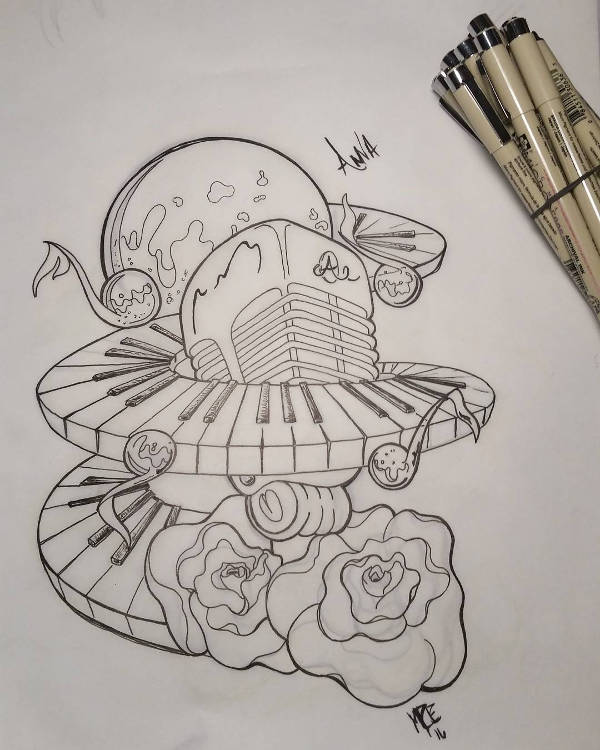 600x750 Collection Of Music Tattoo Drawing