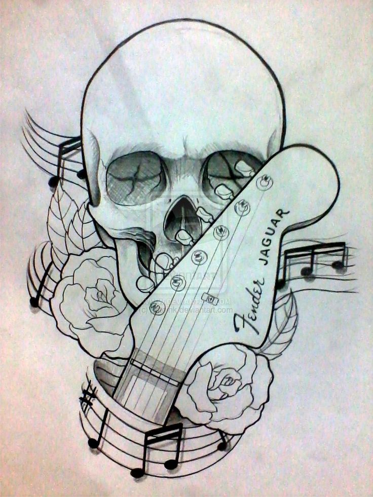 736x981 Skull With Crossed Guitars Tattoo