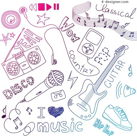 460x458 4 Designer Line Drawing Musical Elements Vector Material