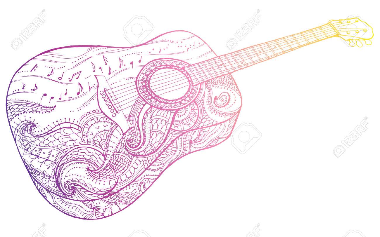 1300x812 Stylized Classical Guitar. Retro Guitar. Musical Instrument