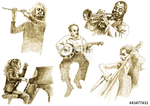 500x353 Musicians With Musical Instruments,drawings Converted To Vector