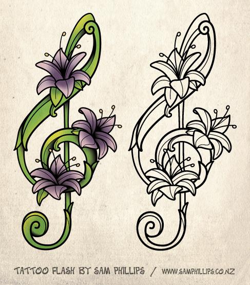 487x554 Flower Drawings For Tattoos Designed This Musical Note Tattoo