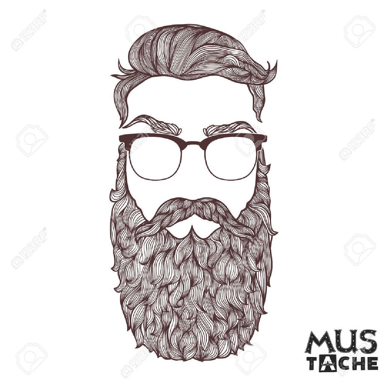 1300x1293 Hand Drawn Mustache Beard And Hair Style. Royalty Free Cliparts