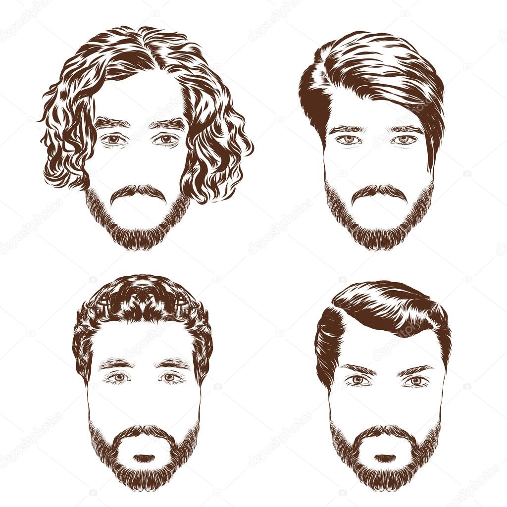 1024x1024 Set Of Men S Hairstyles, Beards And Mustache. Hand Drawn Sketch