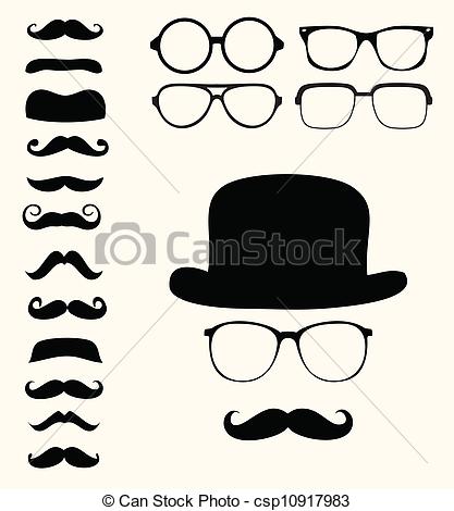 417x470 Set Of Retro Mustaches Hat Glasses Vector