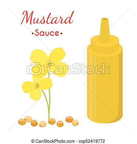 450x470 Mustard Sauce Bottle, Yellow Spicy Condiment. Cartoon Flat