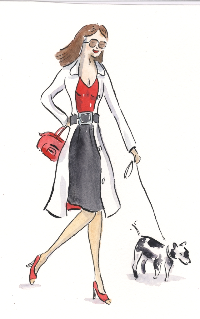 640x1021 Girl Walking Dog. Michael Hill. Illustration