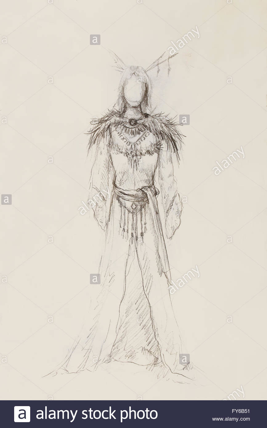 867x1390 Drawing Of Mystical Indian Woman In Beautiful Dress Stock Photo