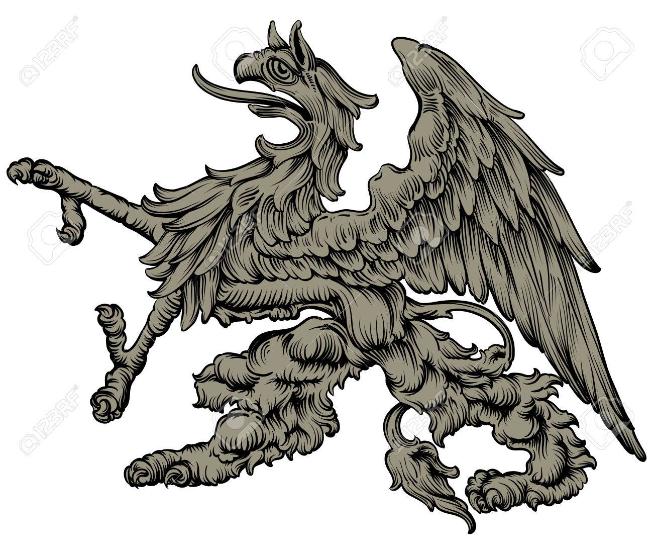1300x1102 Freehand Drawing Mythical Griffin, Used In Medieval Heraldry