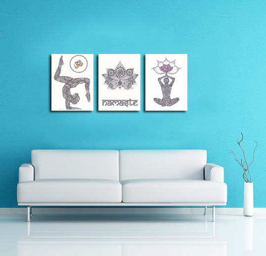 538x518 Yoga Wall Decor Om Namaste Drawing Set 3 Prints Yoga Art