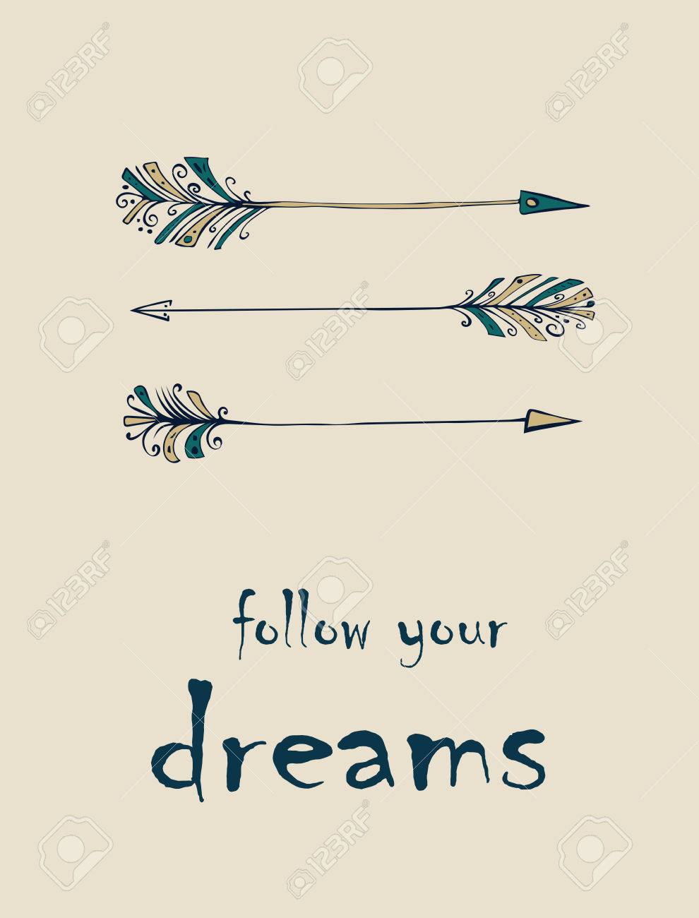 990x1300 Card With Hand Drawn Indian American Arrows. Vector Illustration