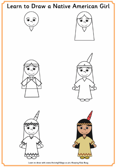 460x658 Learn To Draw A Native American Girloy, And Pilgrim Girloy