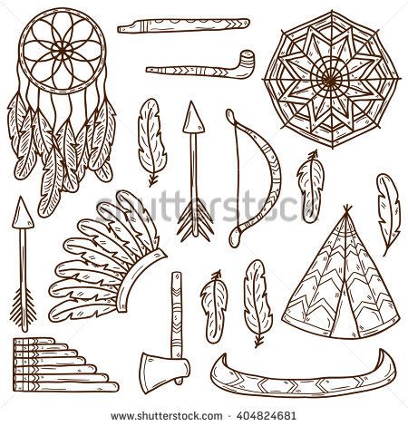 450x470 Set Of Cartoon Hand Drawn Stickers On Native American Theme