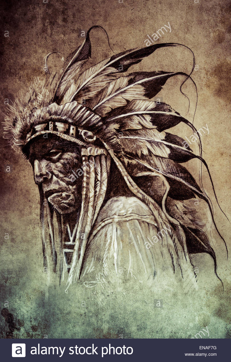 889x1390 Sketch Of Tattoo Art, Native American Indian Head, Chief, Vintage