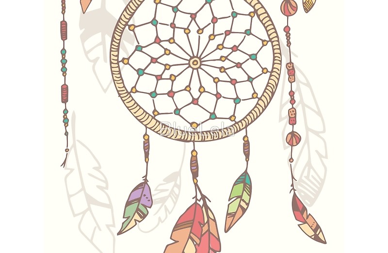 800x522 Hand Drawn Native American Dream Catcher, Beads And Feathers