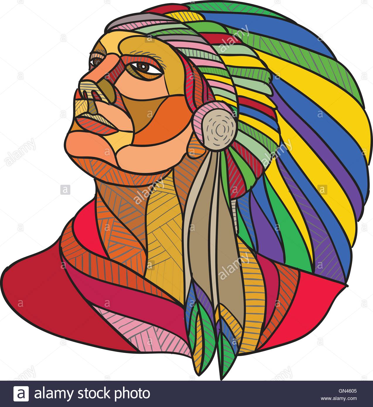 1273x1390 Native American Indian Chief Headdress Drawing Stock Vector Art