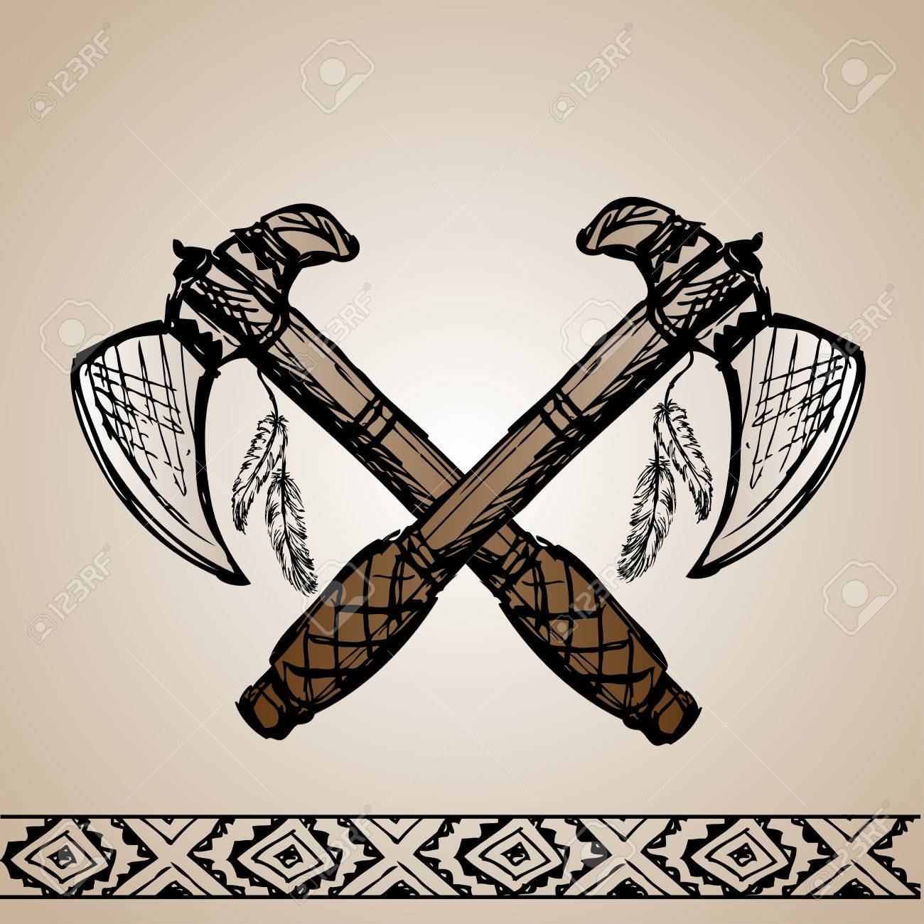 1300x1300 Vector Illustration Of Native American Indian Tomahawks, Hand