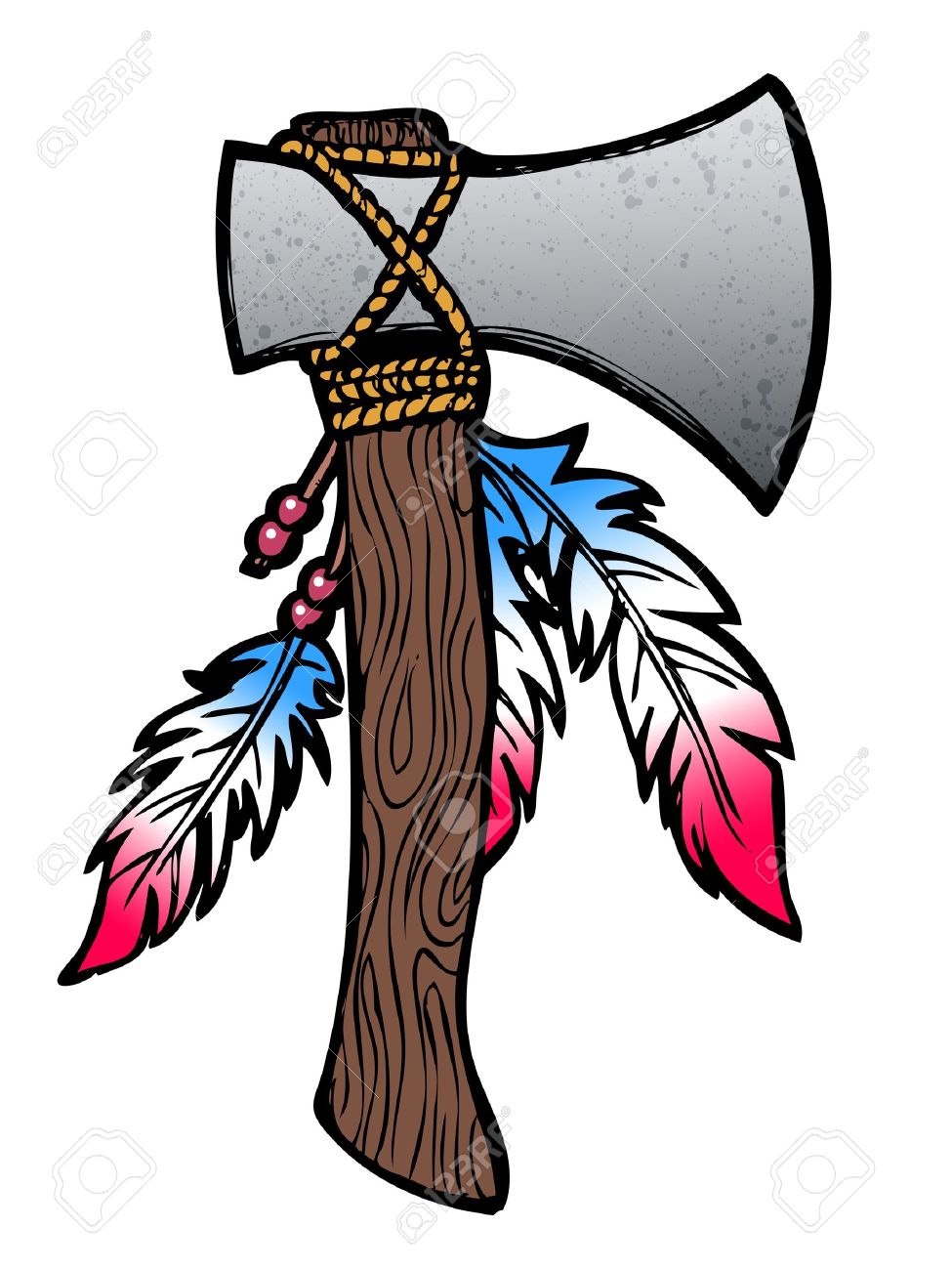 975x1300 Hatchet Axe Drawing With Feathers And Beads Royalty Free Cliparts