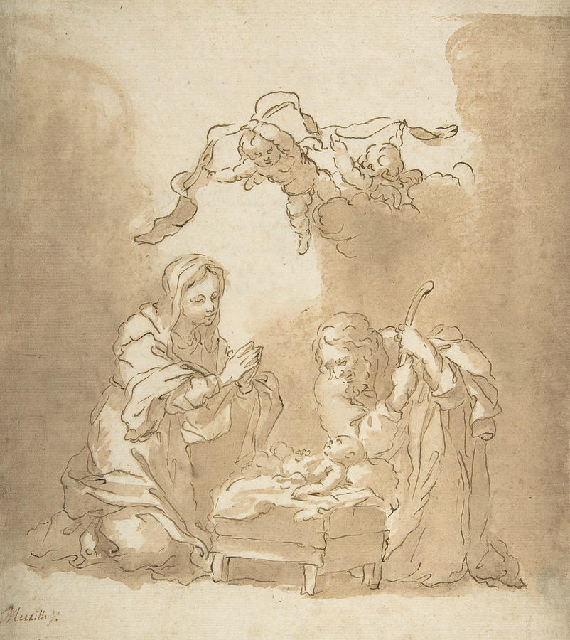 802x900 The Nativity Drawing By Bartolome Esteban Murillo