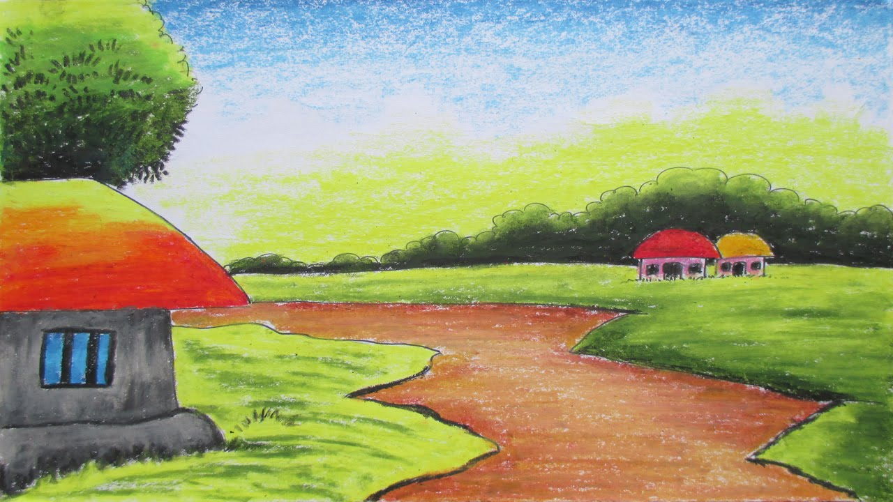1280x720 Village Landscape Drawings Easy Natural Drawing Picture How