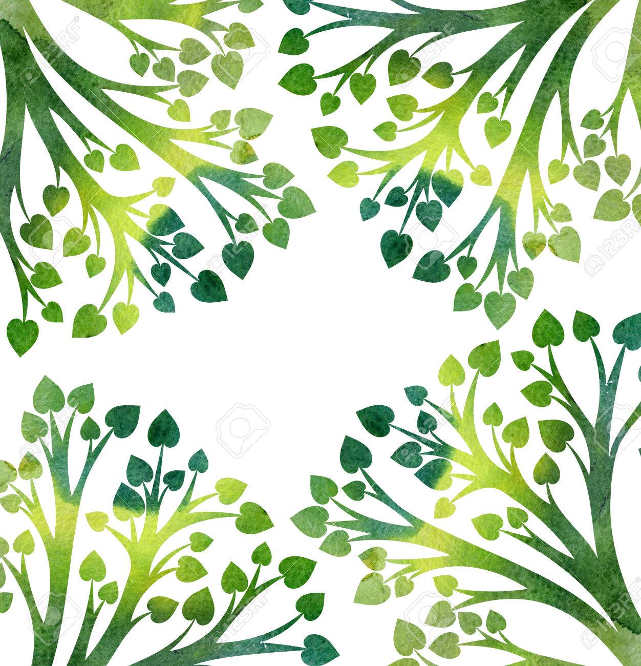 1252x1300 Green Silhouette Of Tree Branches With Leaves Drawing