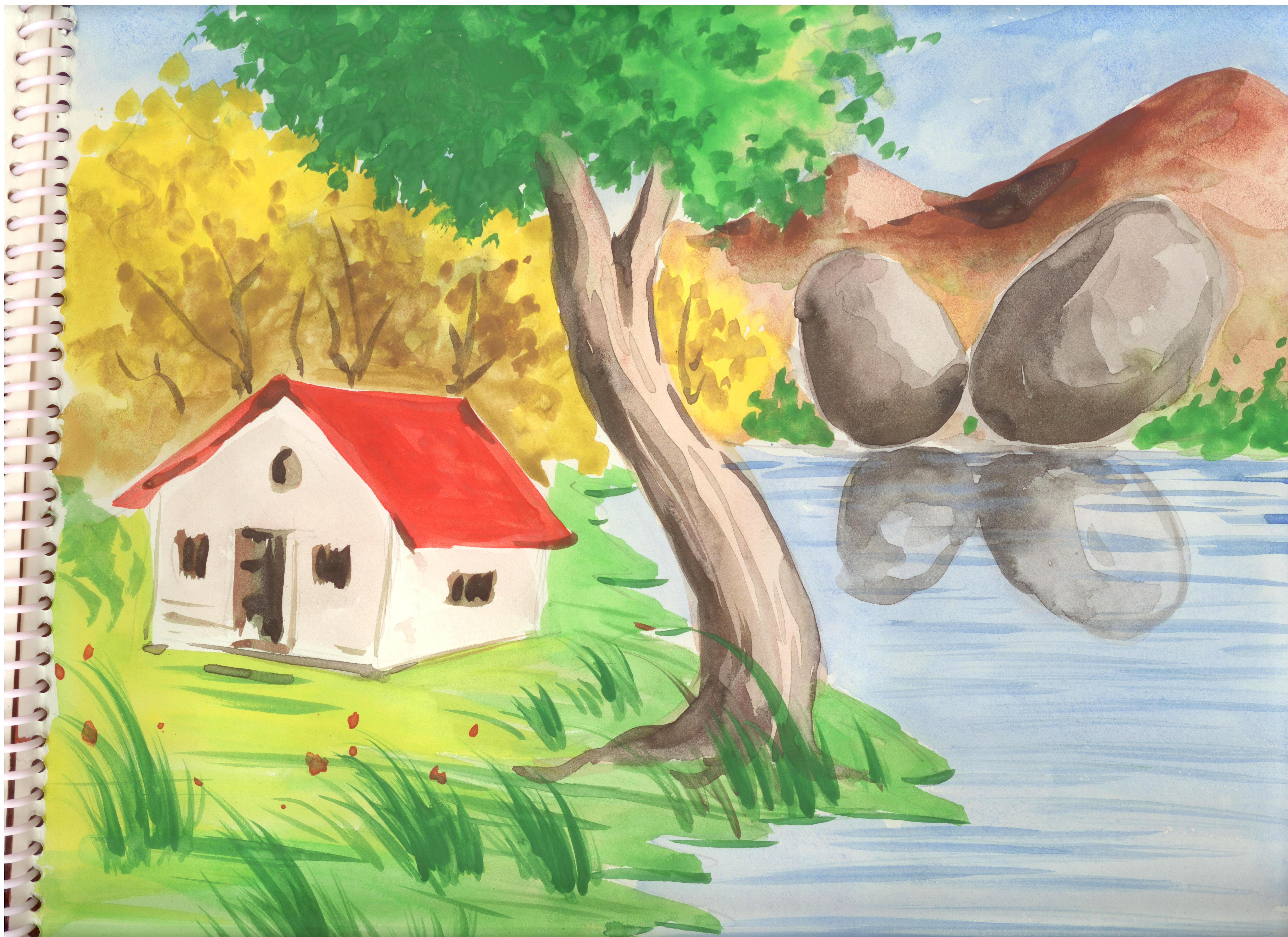 7014x5100 Most Beautiful Scenery Of Nature Drawing For Kids