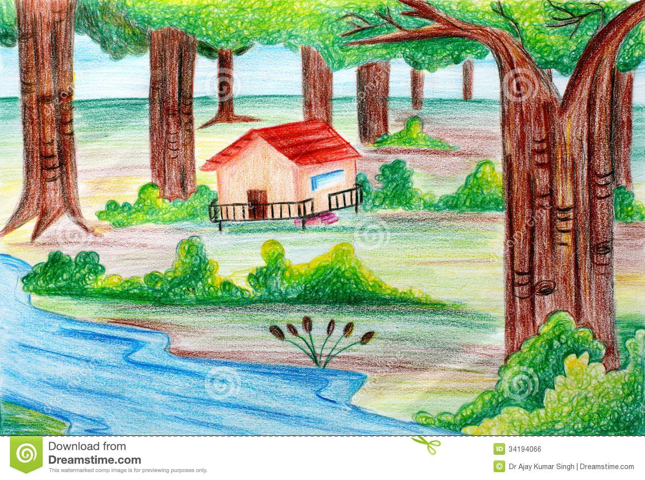 1300x967 Nature Seen Drawing Pic Nature Scene Drawing Coloured
