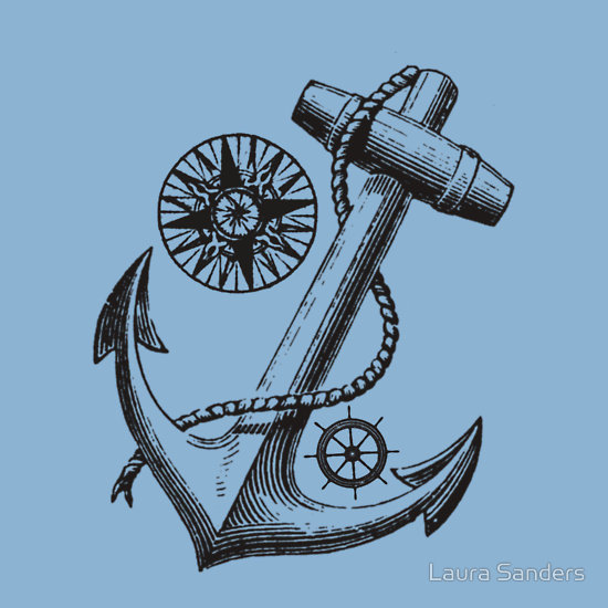 550x550 Nautical Map Drawing With Anchors