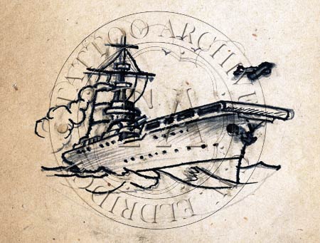 450x341 Ship Drawings Navy Tattoo Carrier Tattoo Design With Airplane By