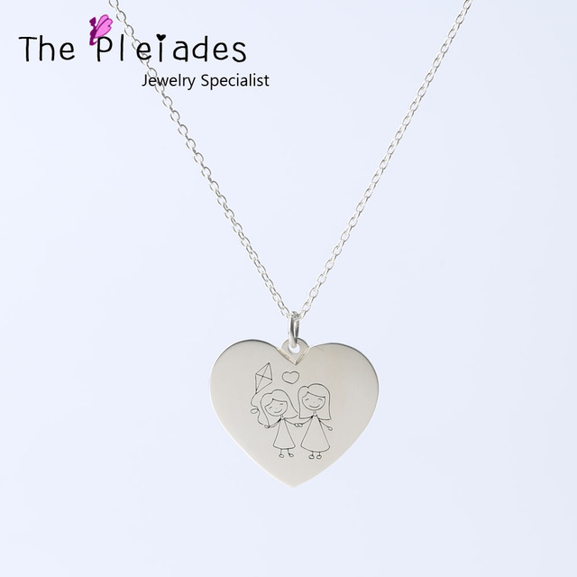 640x640 925 Solid Silver Heart Necklace Engraved Drawing Personalized
